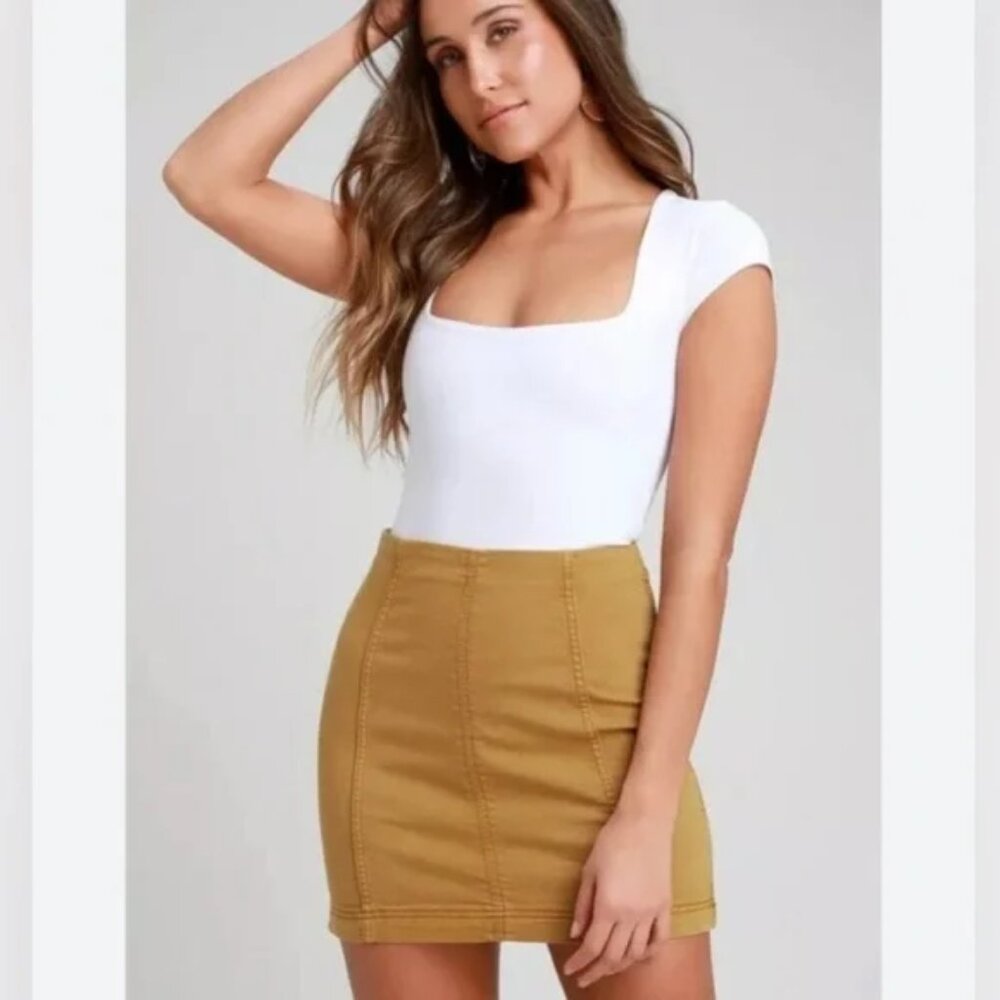NWOT Free People Modern Femme Mini Skirt Mustard Yellow Size 2